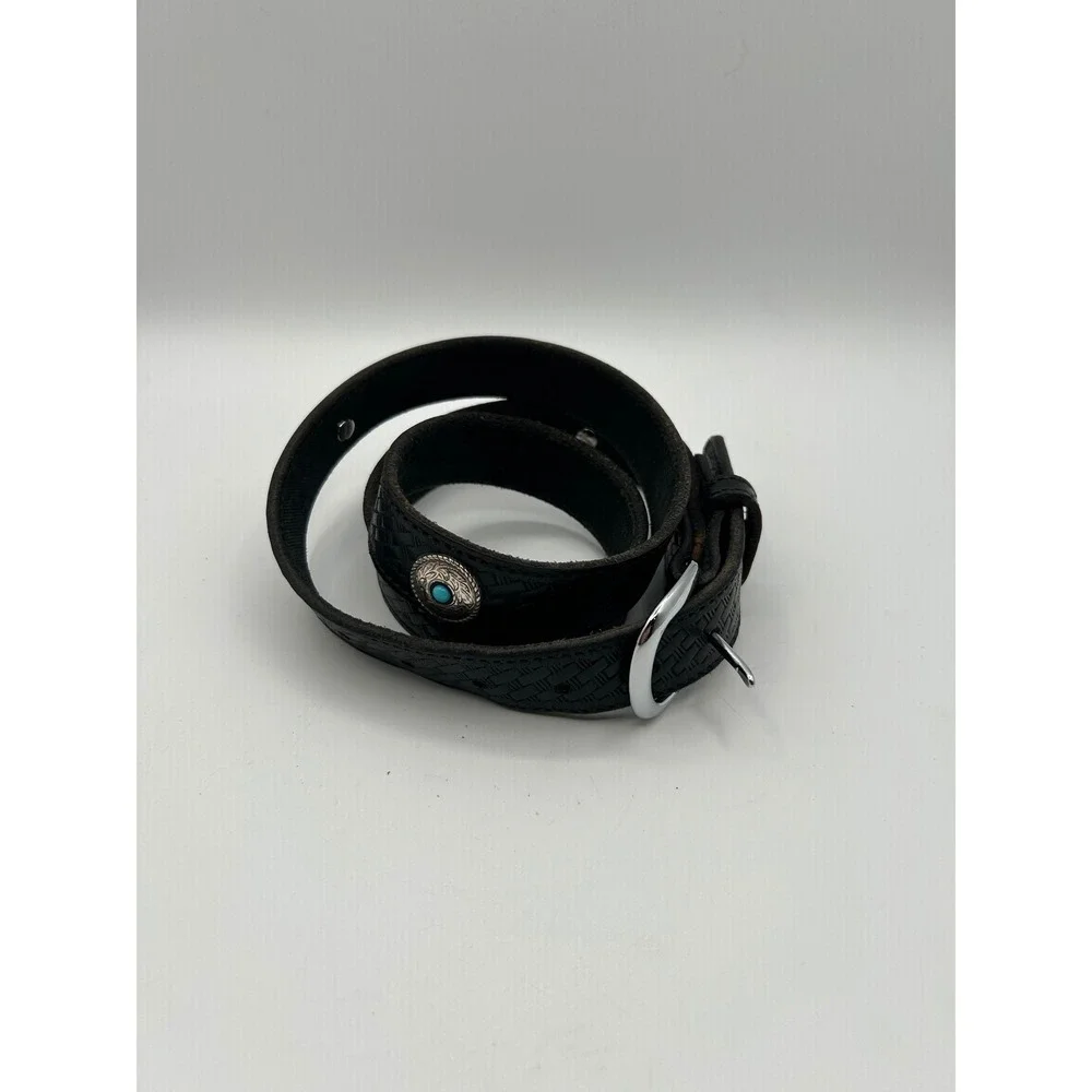 Western Belt Mens 42 Black Leather Star Studded‎ Basketweave Vintage Style